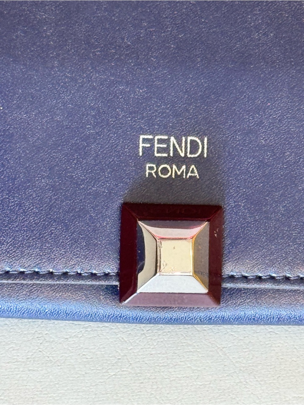 Fendi Vitello Liberty Studded Fold Over Cardholder in Navy - Picture 2 of 11